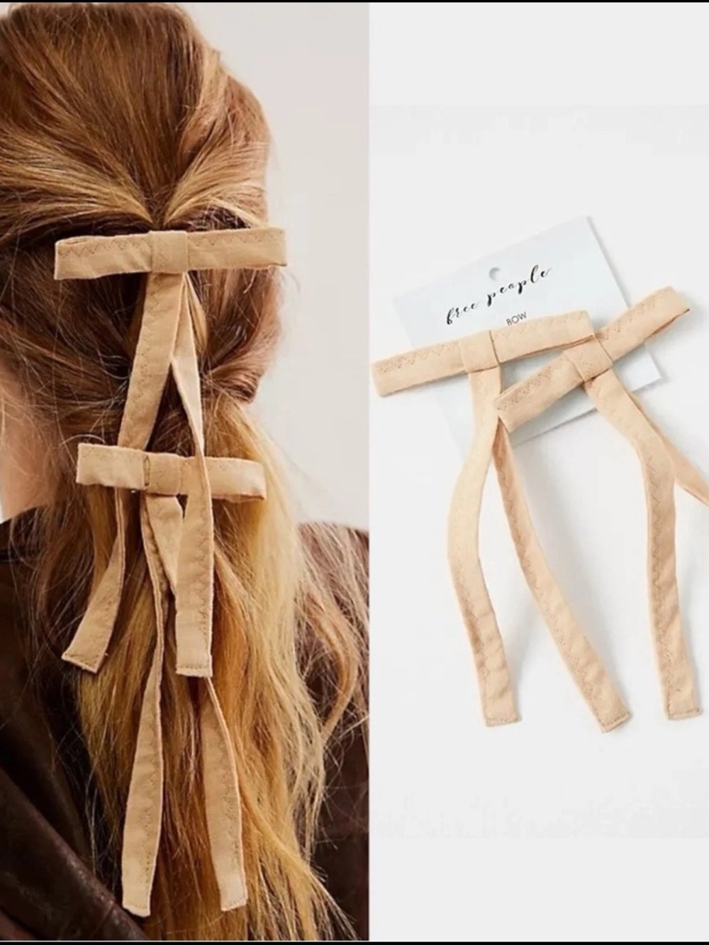 Free People Dainty Ethereal Coquette Lovely Bow Hair Clips Ivory Blush NWT